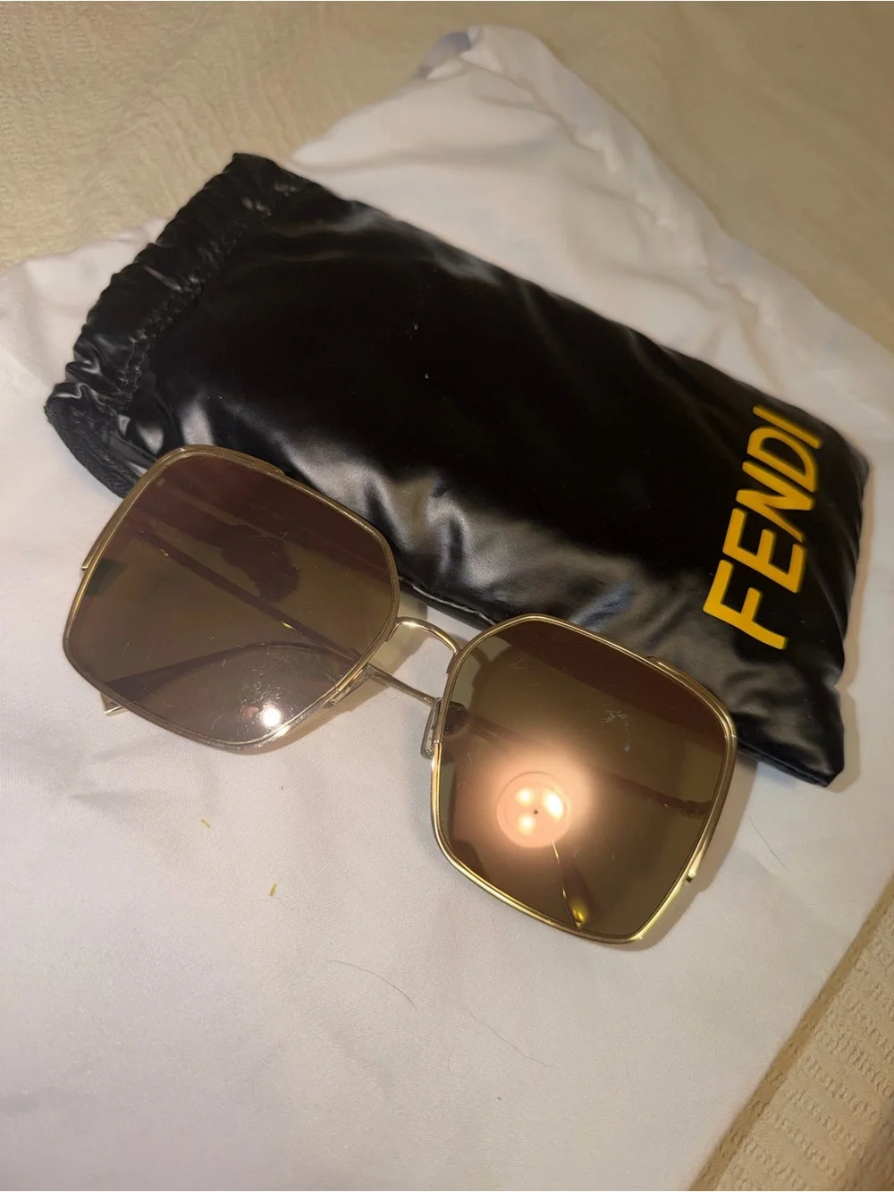 Fendi Gold Square Sunglasses with Gradient Gray Lenses